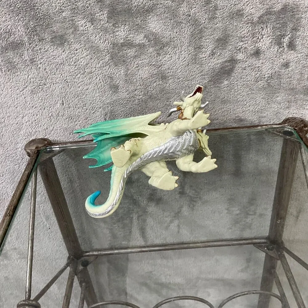 2 HEADED DRAGON ACTION FIGURE TOY GREEN yellow gold approx 6.5”x 5”
